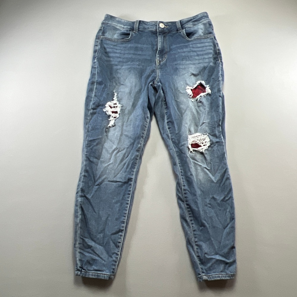 M Jeans By Maurices Skinny Womens Large Blue Whisker Denim Stretch Distressed